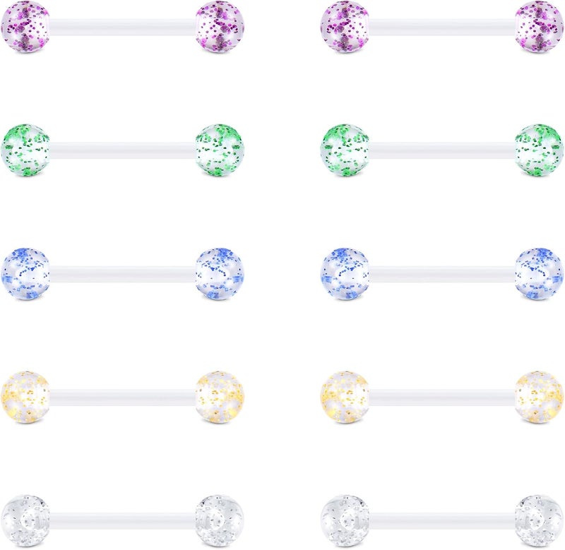 FECTAS 14G Plastic Nipple Rings for Surgery Plastic Tongue Rings Bioflex Flexible Acrylic Piercing Retainer 5 Pairs 14/16/18mm - Image 1